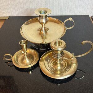 Vintage Brass Chamberstick Candle Holder Lot of 3 Candlestick Solid Metal